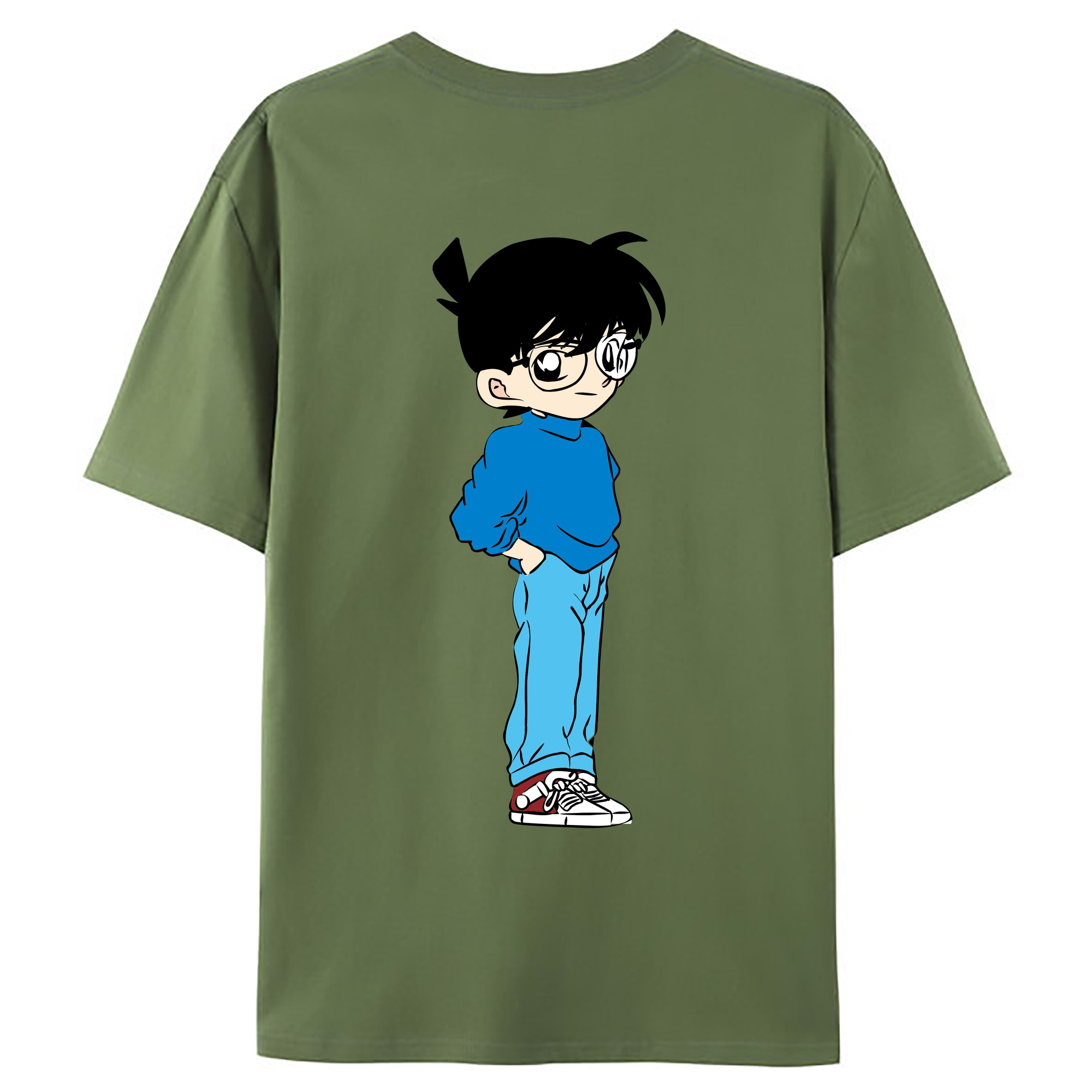 （画像用） 名探偵コナン 江戸川 コナン Detective Conan Conan Edogawa 綿100％ メンズ半袖Tシャツ（バックプリント） 通気性